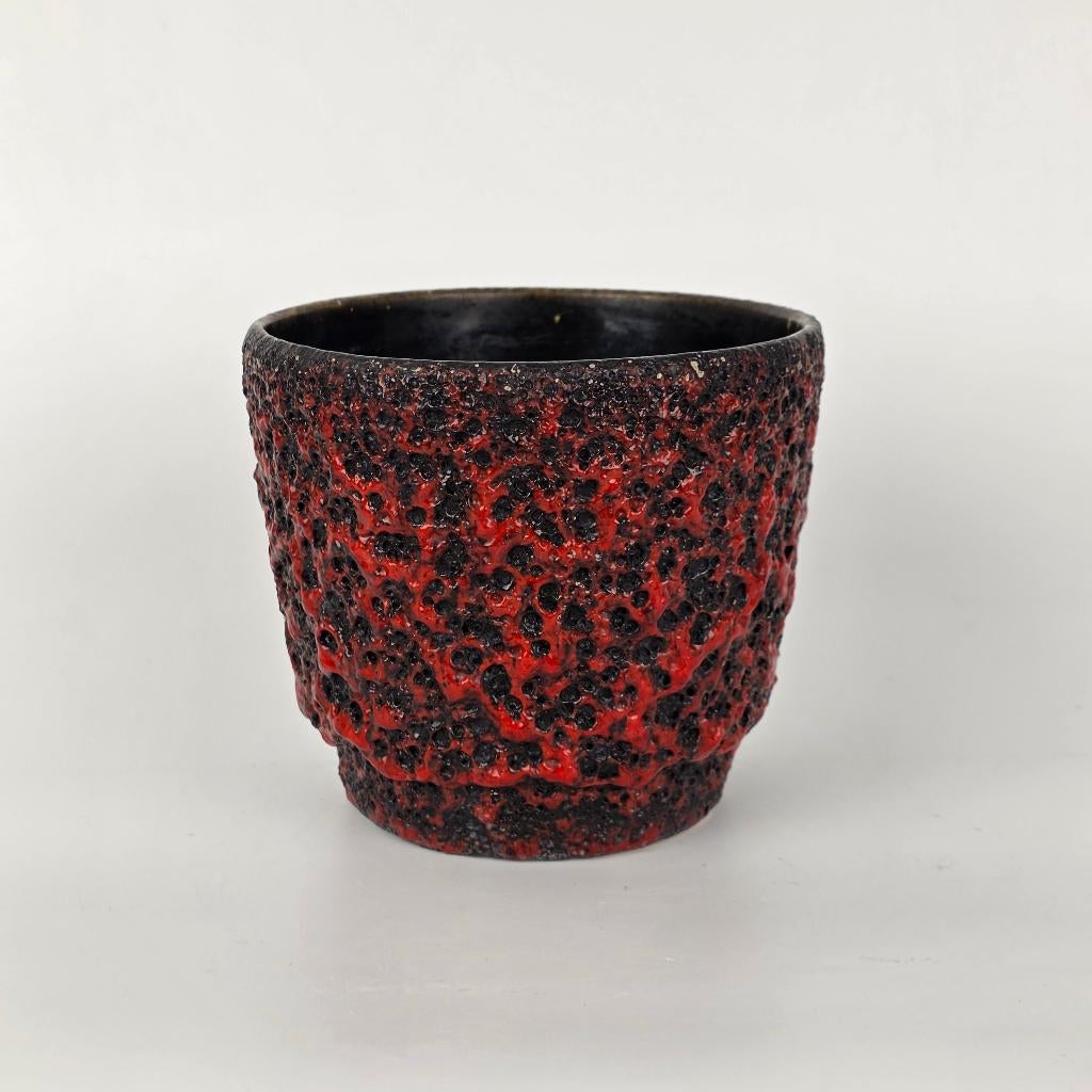 Vintage West-Duitse Fat Lava bloempot. Fohr, rood en zwart, Ophalen of Verzenden
