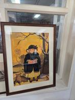 Ingelijste print van een meisje met ree en roodborstje, Ophalen of Verzenden