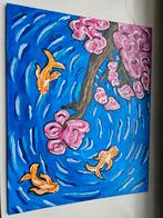 Schilderij: Bloesem en Goudvissen in Blauw Water, Antiek en Kunst, Ophalen of Verzenden