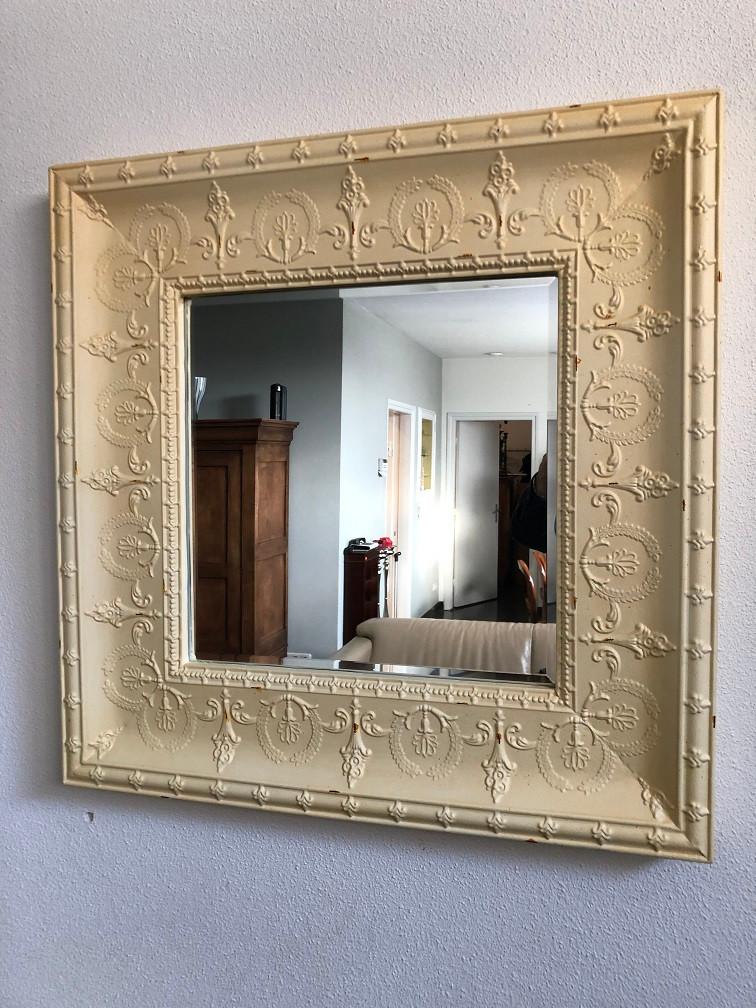Nieuwe metalen creme spiegel facetgeslepen glas flamant, Huis en Inrichting, Woonaccessoires | Spiegels, Wilms, Vierkant, Nieuw