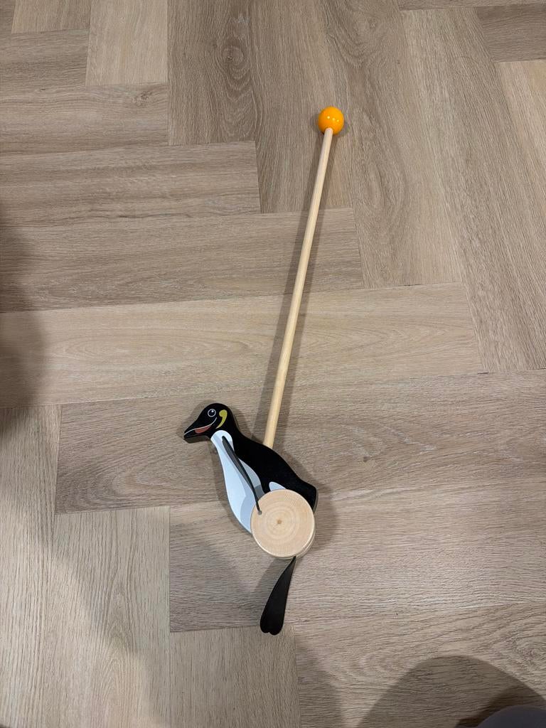 Houten Pinguïn Duwstok Speelgoed, Ophalen, Gebruikt, Overige typen, Met wieltjes