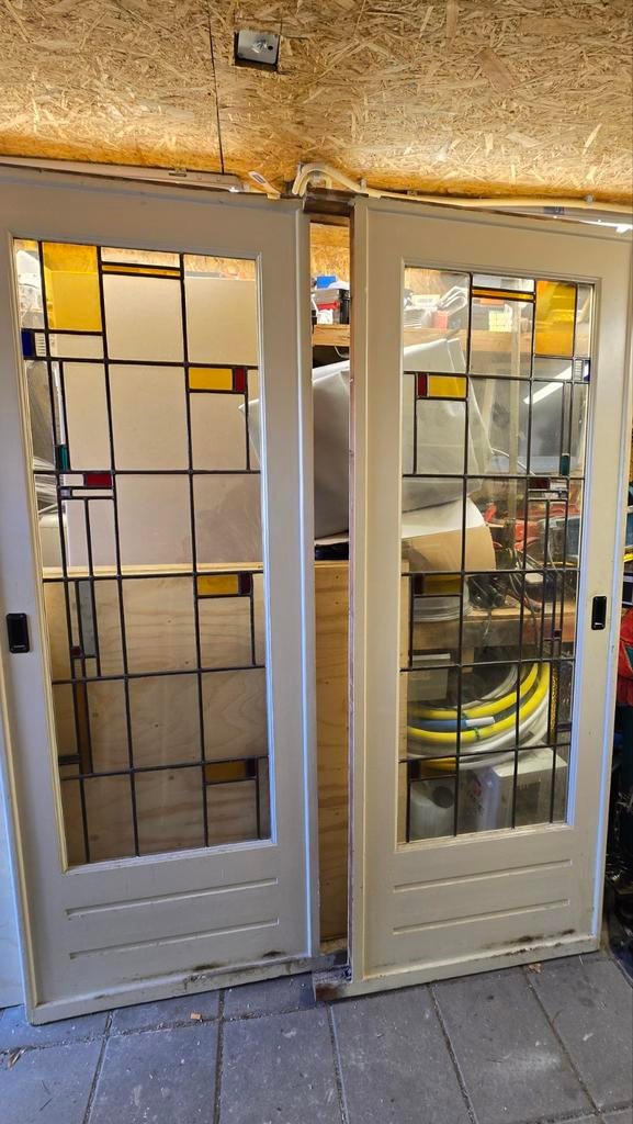 Glas in lood ensuite deuren - Art Deco stijl, Gebruikt, 80 tot 100 cm, Binnendeur, Ophalen of Verzenden