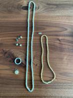 Ivoren set, ketting 2x, ring, oorknopjes 2x hanger., Ophalen of Verzenden, Gebruikt, Overige kleuren, Overige materialen