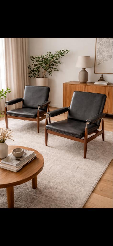 Vintage Scandinavische lounge stoelen, Huis en Inrichting, Ophalen, Gebruikt, Drie, Zwart