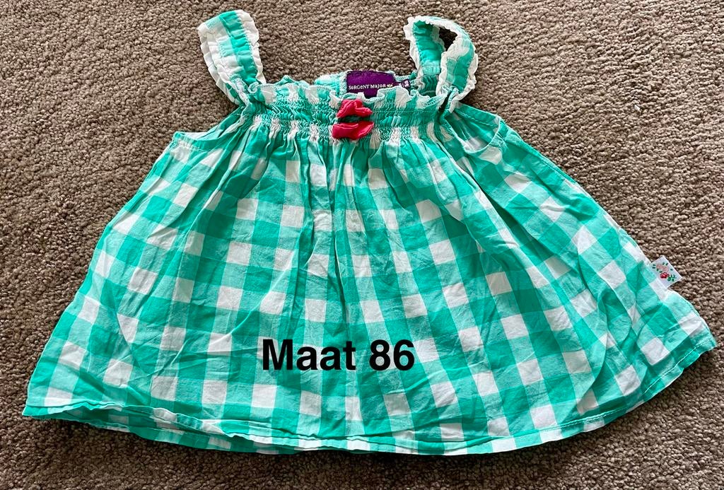 Zomers hemdje groen/wit geblokt Maat 86 Sergent Marjor, Kinderen en Baby's, Babykleding | Maat 86, Ophalen of Verzenden, Zo goed als nieuw
