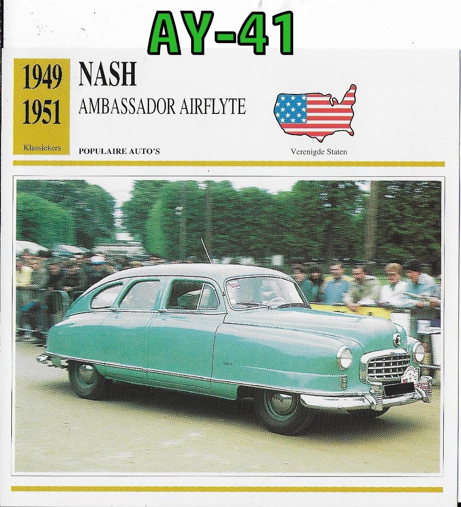 Ay-41 autokaart nash ambassador airflyte 1949 / 1951, Ophalen of Verzenden, Auto's