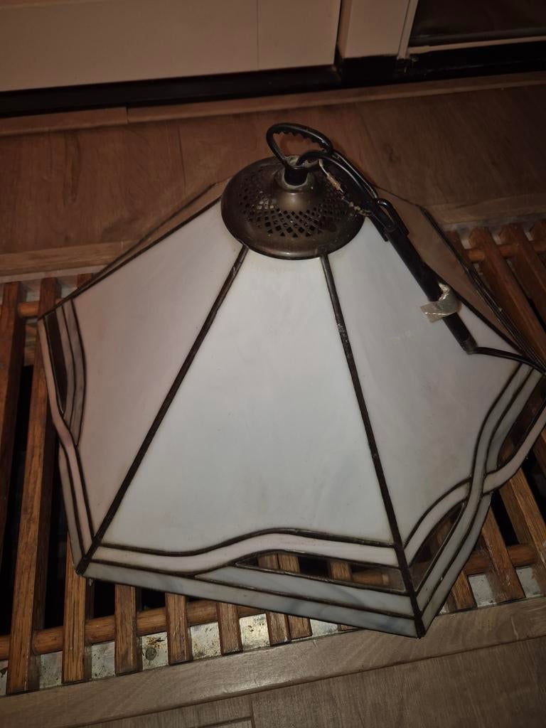 Vintage Hanglamp Glas in Lood, Gebruikt, Vintage, Ophalen of Verzenden, Glas