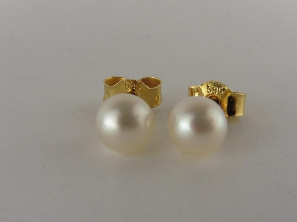 Gouden oorknopjes met parel                               G9, Gebruikt, Overige kleuren, ., Ophalen of Verzenden