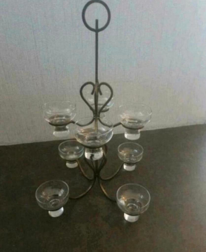 Erik Höglund Vintage kandelaar van smeedijzer en glas, Ophalen, Overige materialen, Gebruikt, 75 cm of meer