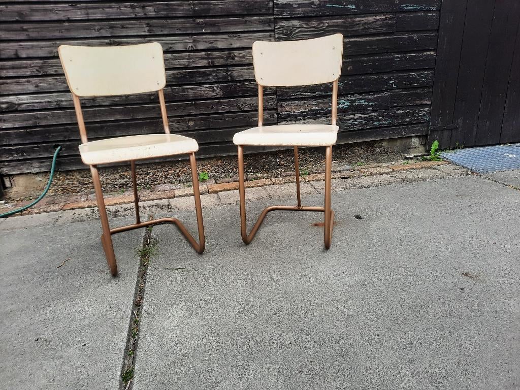 2 vintage slede stoeltjes schoolstoel, bureaustoel (tubax??), Ophalen, Gebruikt, Twee, Overige kleuren