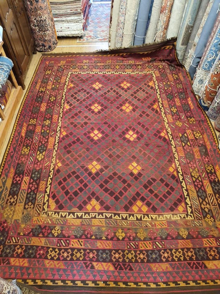 Handgeweven oosterse wollen kelim 408x278, Huis en Inrichting, Info@SlatsAntiek.nl, Crème, Vof Slats Antiek, Ophalen of Verzenden