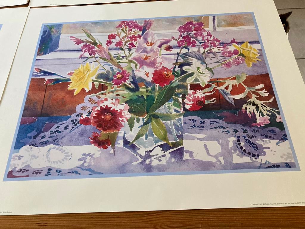 Set van  4 Vintage Bloemen Aquarel Prints - 1990, Antiek en Kunst, Ophalen of Verzenden