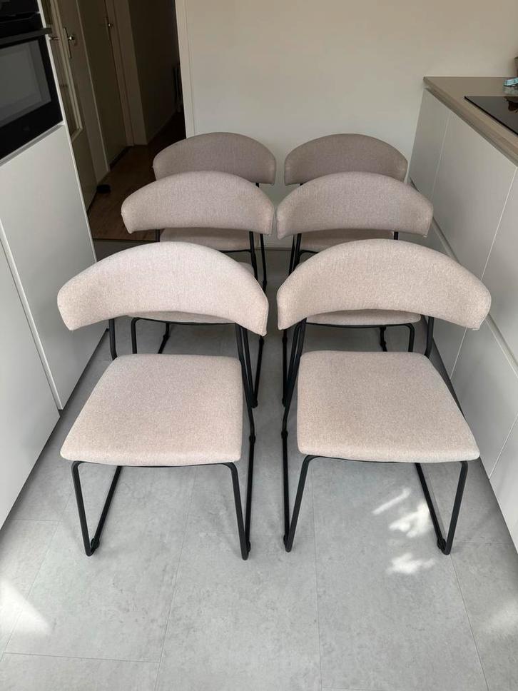 Set van 6 beige gestoffeerde eetkamerstoelen, Huis en Inrichting, Stoelen, Gebruikt, Vijf, Zes of meer stoelen, Stof, Overige kleuren