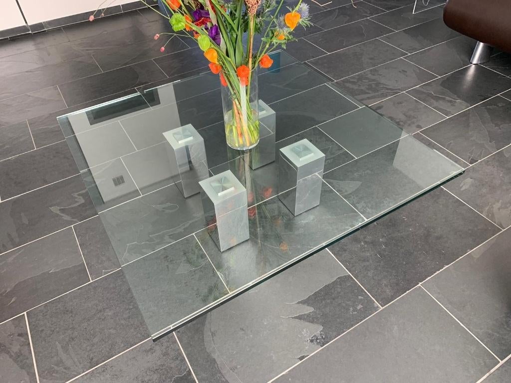 Glazen salontafel Van Beek, Huis en Inrichting, Tafels | Salontafels, Ophalen, Gebruikt, Vierkant, Modern