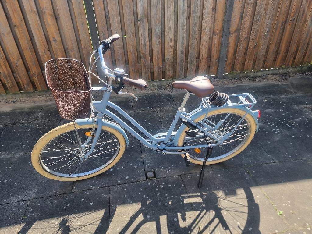 Stadsfiets dames Elops 520 laag frame blauw, Velgrem, 47 tot 50 cm, Versnellingen, Zo goed als nieuw