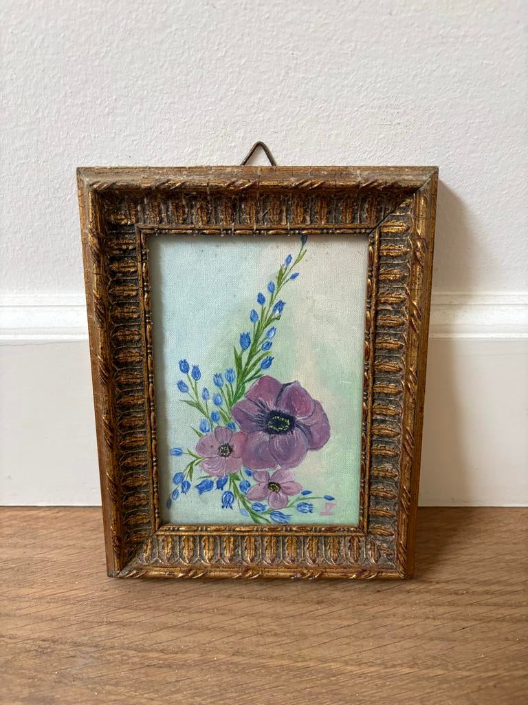 Vintage Schilderij Bloemen in Gouden Lijst, Antiek en Kunst, Ophalen
