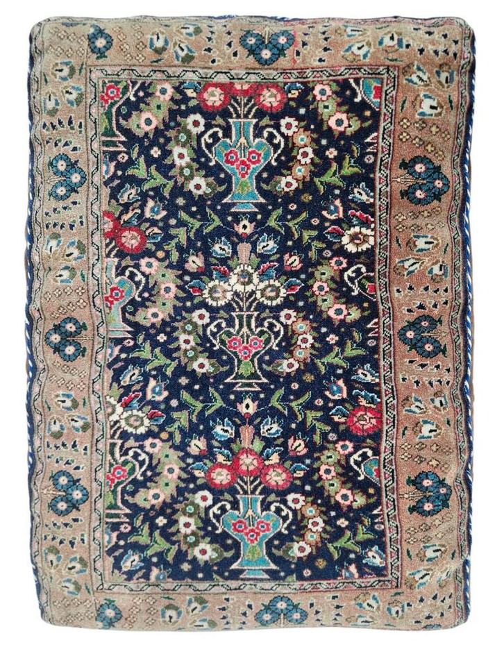 Handmade Persian wool Tabriz sit cushion floral blue 61x88cm, Huis en Inrichting, Woonaccessoires | Kussens, Gebruikt, Blauw, Rechthoekig