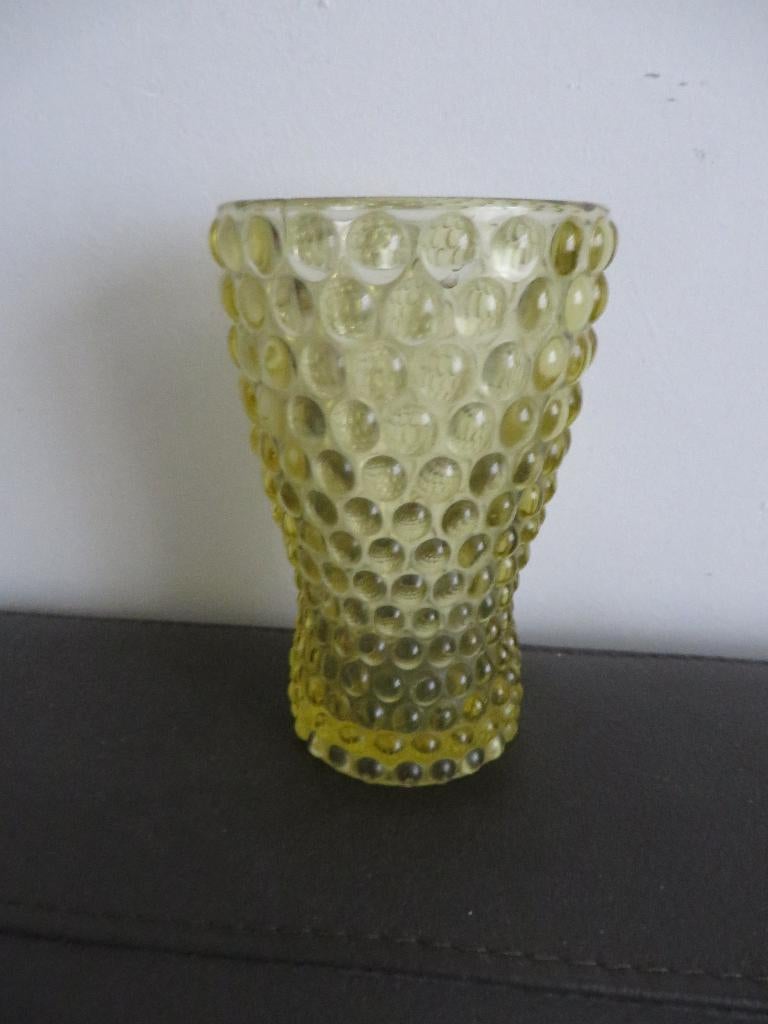 Donker geel vintage glazen vaas, Boheems, Tsjechisch design, Ophalen of Verzenden