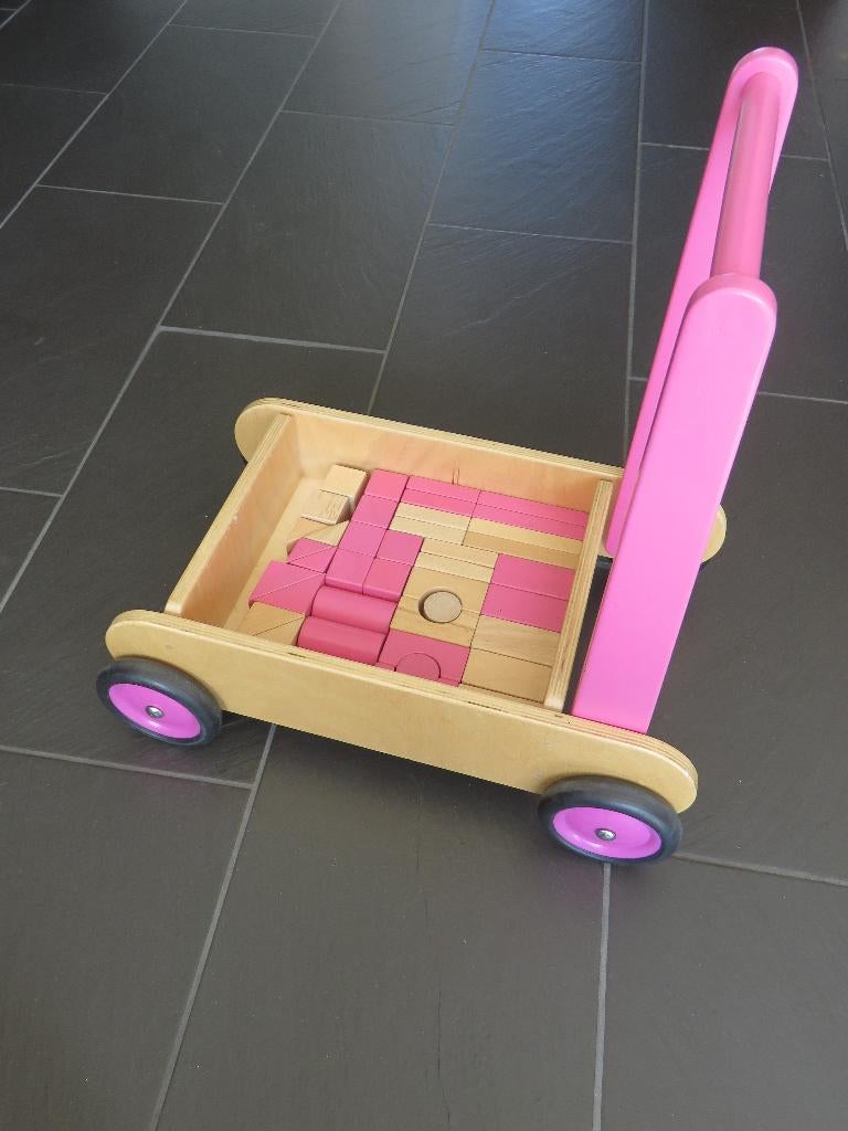 houten loopkar met 40 blokken, 2 standen., Ophalen of Verzenden, Zo goed als nieuw, Duw- of Trekspeelgoed