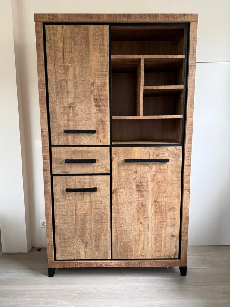 Set kast en eettafel mangohout, Ophalen, Zo goed als nieuw, 25 tot 50 cm, 100 tot 150 cm