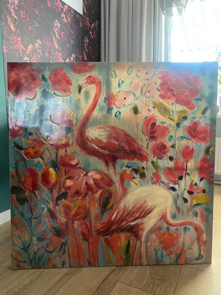 Flamingo schilderij 1 bij 1 meter, Ophalen of Verzenden