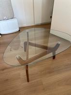 Salontafel organische vorm walnoot bruin, Gebruikt, 50 tot 100 cm, Glas, Overige vormen