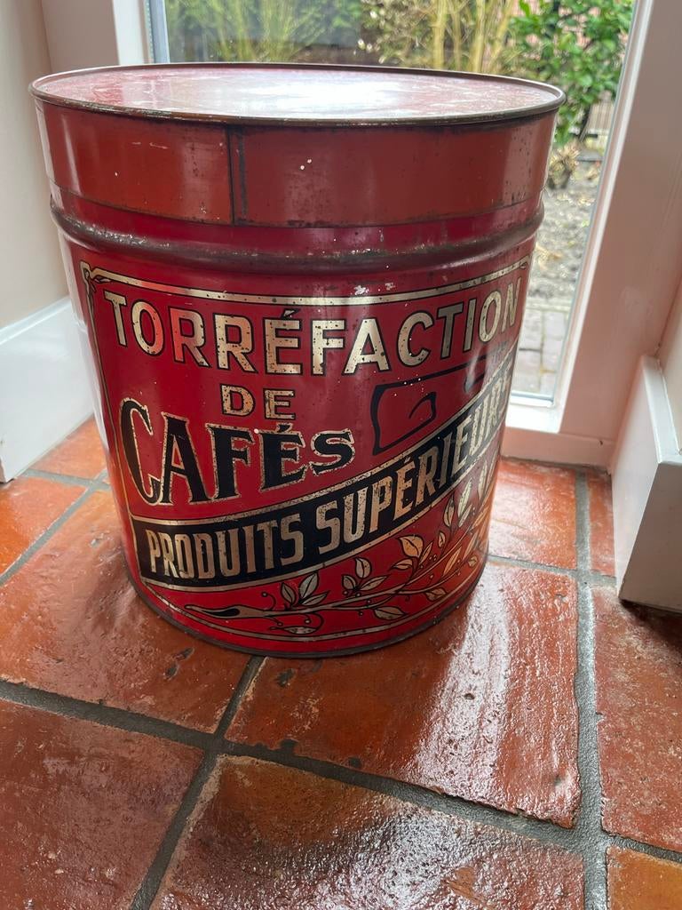 Antieke Blikken ton 'Torréfaction de Cafés', Verzamelen, Blikken, Ophalen of Verzenden, Gebruikt, Koffie, Overige merken