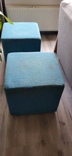 2 Azuurblauwe Poefjes - Gebruikt, Ophalen, Gebruikt, Vierkant, Stof