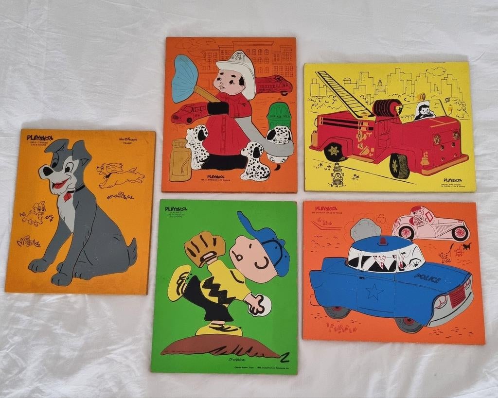 5 Playskool oude vintage houten legpuzzels., Ophalen of Verzenden