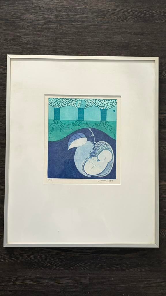 Proffesioneel ingelijste ets van Yvonne Borgers, Ophalen of Verzenden