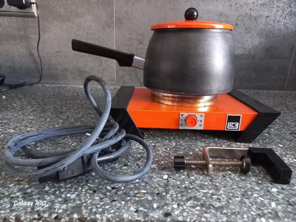 Retro oranje fondueset, elektrische fondue van Kalorik, Witgoed en Apparatuur, Fonduesets, Ophalen of Verzenden, Zo goed als nieuw