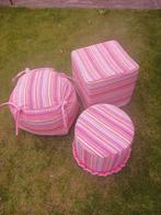 Gestreepte set van 3 poeven, Huis en Inrichting, Zitzakken, Ophalen, Wit