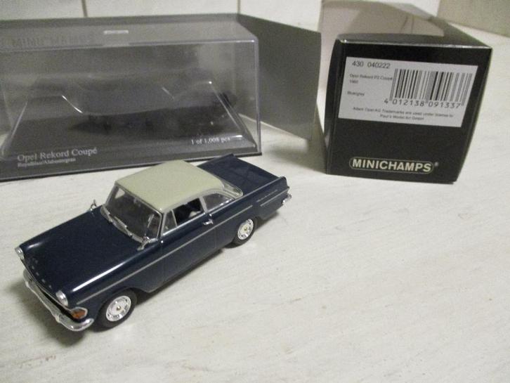 Minichamps Opel Rekord P2 Coupe 1960 Bleu/Grey Schaal 1:43, Hobby en Vrije tijd, Modelauto's | 1:43, Nieuw, Auto, MiniChamps, Ophalen