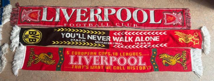 Unieke Liverpool sjaal (s) / voetbalsjaals 15€ per stuk', Verzamelen, Sportartikelen en Voetbal, Zo goed als nieuw, Vaantje of Sjaal