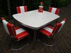 diner tafel + 4 slede stoelen Bel Air retro fifties sixties, Ophalen, Zo goed als nieuw, Rood, Vier
