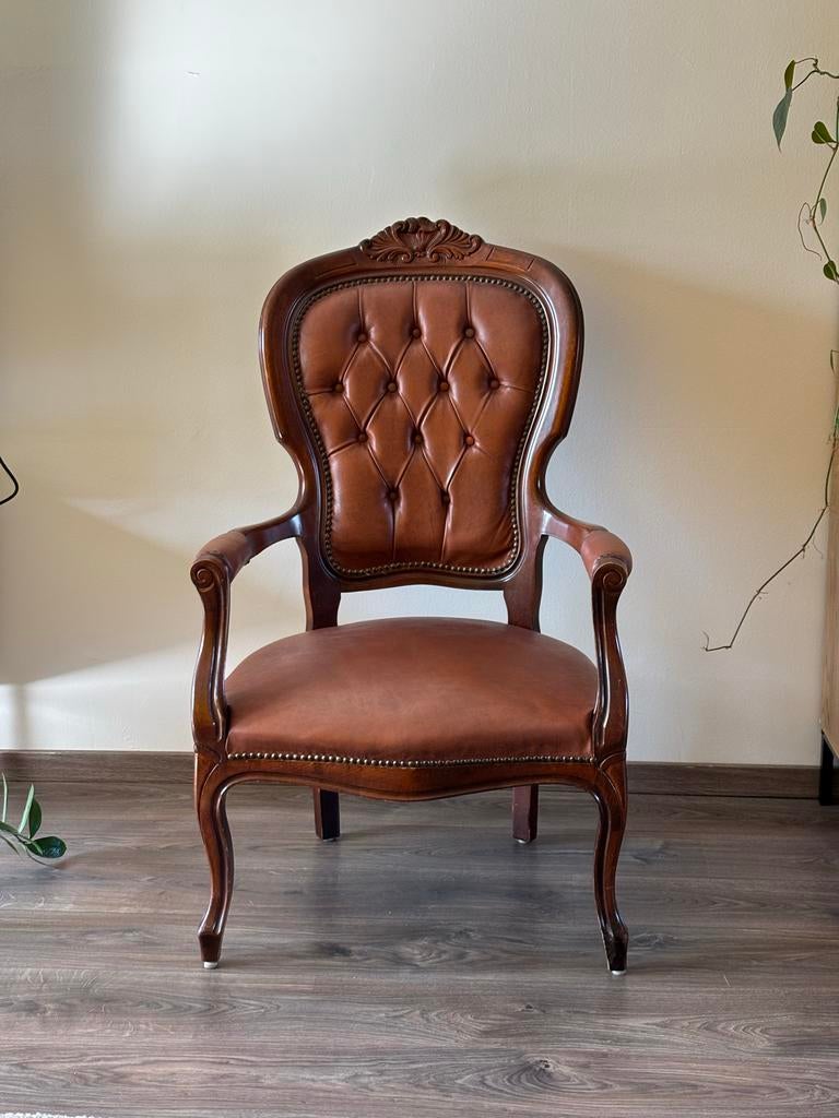 Leren fauteuil in klassieke stijl - Te koop, Ophalen, Gebruikt, 75 tot 100 cm, 50 tot 75 cm