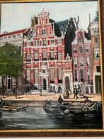Schilderij olieverf, Amsterdams stadsgezicht., Antiek en Kunst, Ophalen of Verzenden