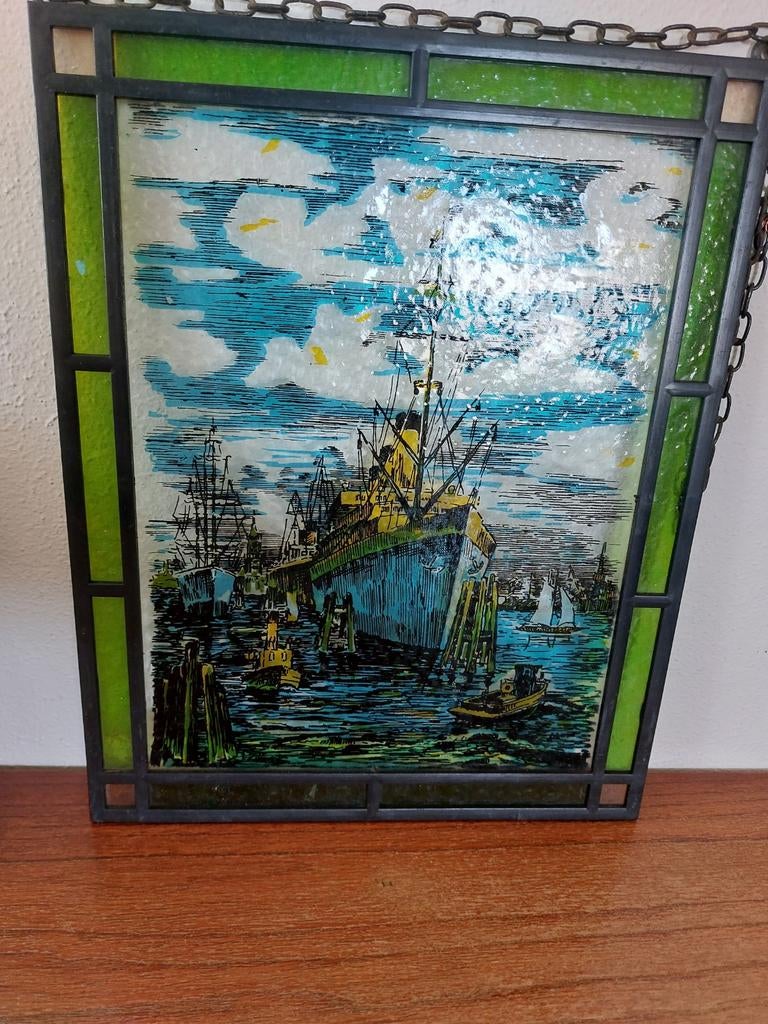 Glas in lood Haven met schepen, Ophalen of Verzenden