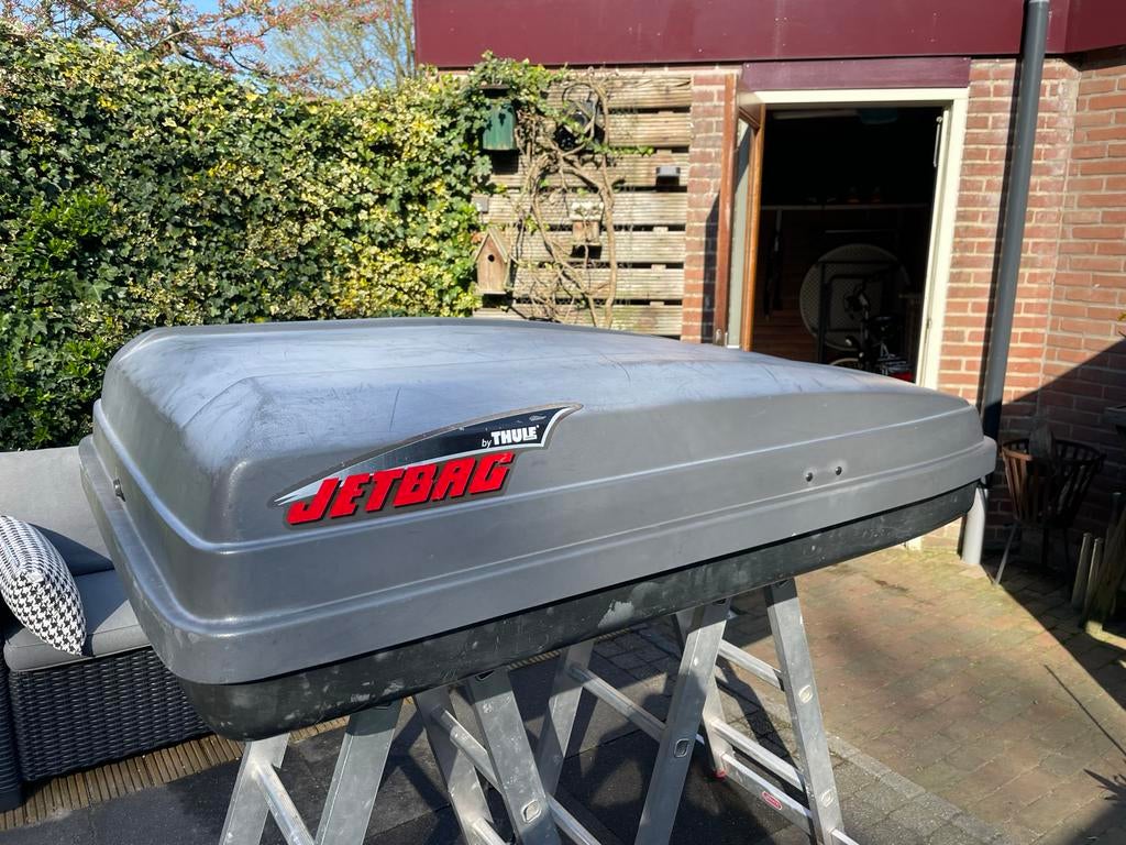 Gebruikte Thule Jetbag dakbak 300L - Inclusief klemmen, Auto diversen, Dakkoffers, Ophalen, Gebruikt