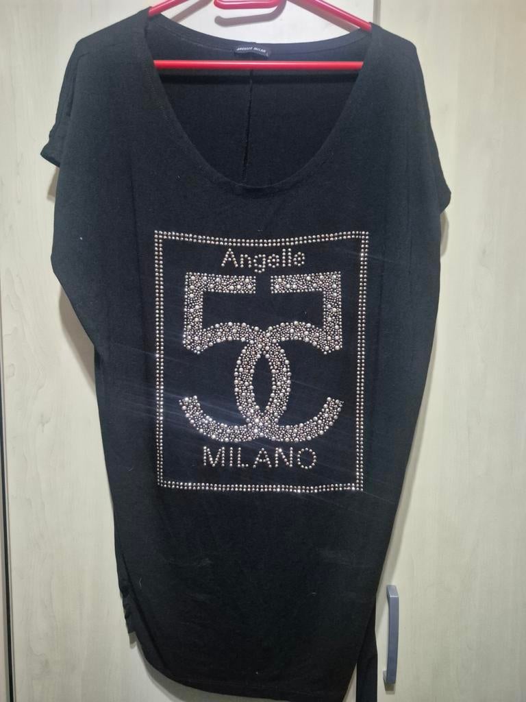 Zwart T-shirt met strass details - Angelle Milano, Zwart, Maat 42/44 (L), Ophalen of Verzenden, Zo goed als nieuw