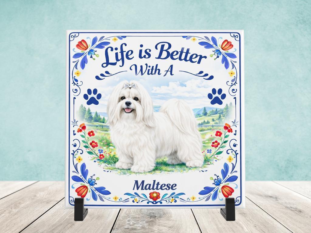 Life is Better with a Maltezer - Tegel, Huis en Inrichting, Woonaccessoires | Tekstborden en Spreuken, Nieuw, Verzenden