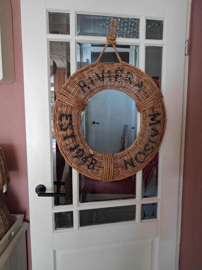 Riviera Maison Rattan Boei met zwarte letters, Beige, Ophalen of Verzenden, Natuurlijk materiaal, Landelijk