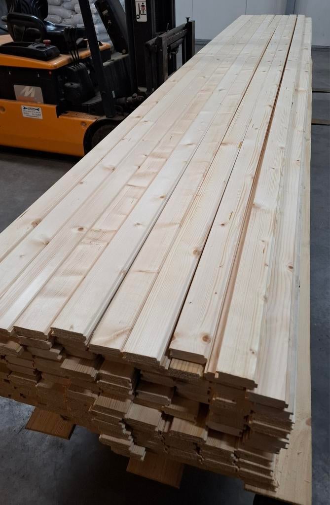Geschaafd vuren﻿ mes/groef - 5,1m - 27x81mm - 120 st., Ophalen, Nieuw, 250 cm of meer, Planken