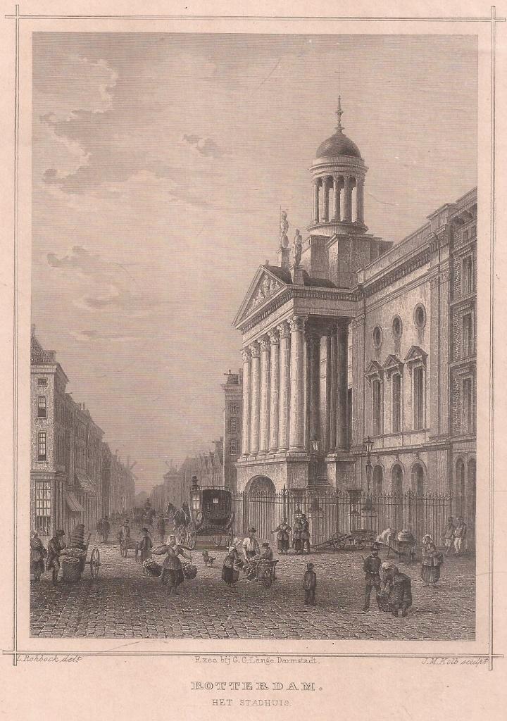 Rotterdam Het Stadhuis Staalgravure 1858 Terwen, Antiek en Kunst, Kunst | Etsen en Gravures, Ophalen of Verzenden