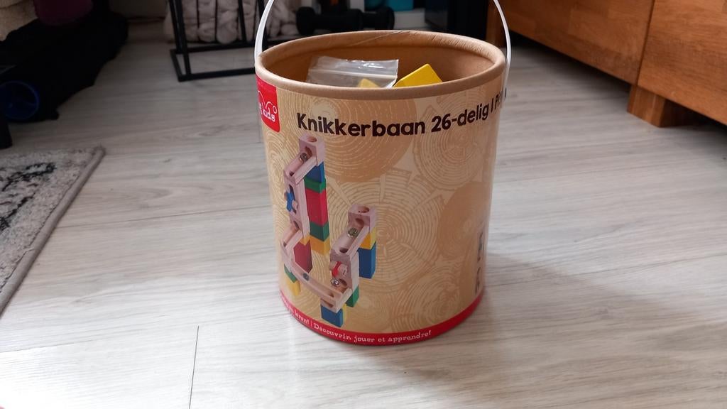 Houten knikkerbaan, Ophalen, 2 tot 4 jaar, 10 tot 50 stukjes, Zo goed als nieuw