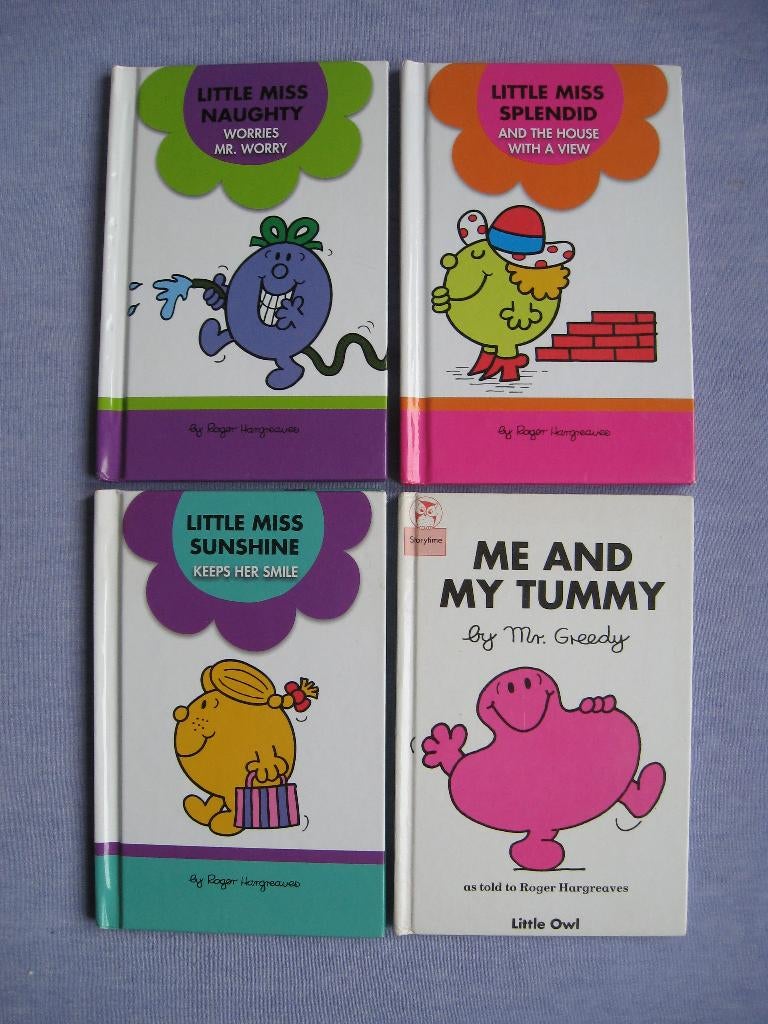 Roger Hargreaves - 4 Little Miss/Mr. (harde kaft + 1, Verzamelen, Ophalen of Verzenden, Overige figuren, Gebruikt, Boek of Spel