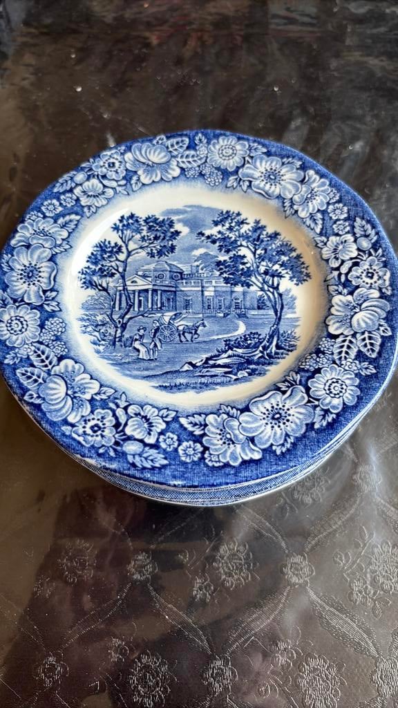 12 kleine gebaksbordjes Liberty Blue Monticello, Antiek en Kunst, Ophalen of Verzenden
