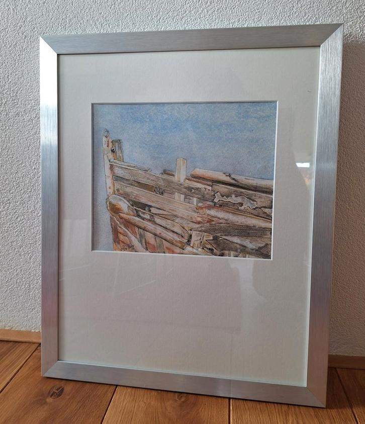 Originele aquarel - Cecile de Boer - wrak / hout / schip, Antiek en Kunst, Kunst | Tekeningen en Foto's, Ophalen