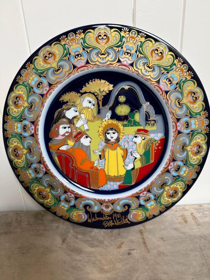 Duits handgeschilderd herdenkingsbord 1981 - Bjorn Wiinblad, Antiek en Kunst, Antiek | Wandborden en Tegels, Ophalen of Verzenden