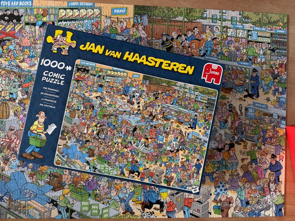 Jan van Haasteren puzzel 1000 stukjes drogisterij, Ophalen of Verzenden, Meer dan 50 stukjes, Gebruikt, 6 jaar of ouder